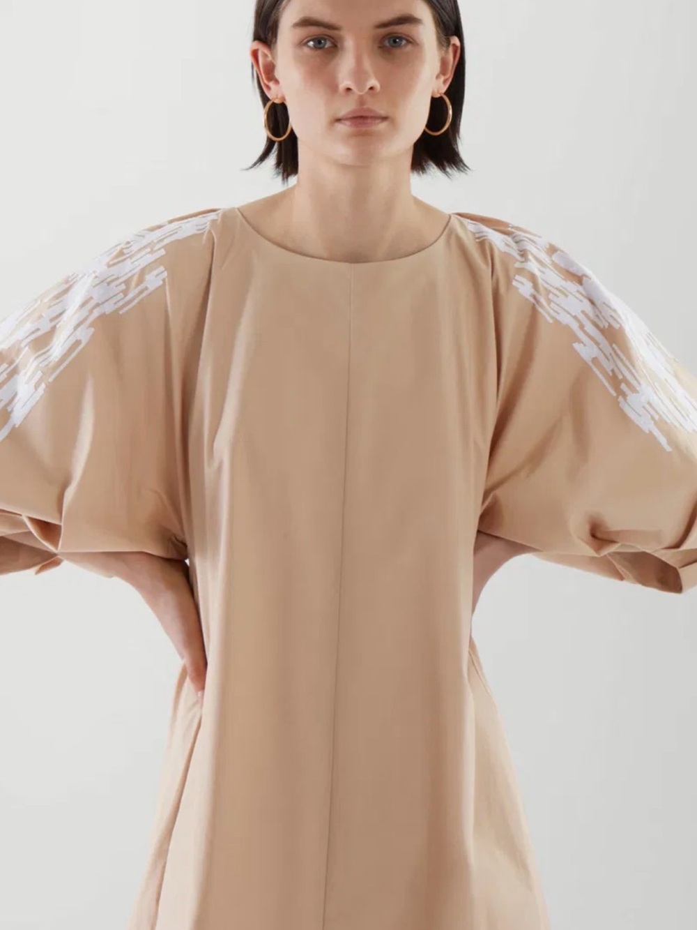 COS embroidered puff Sleeve Midi Dress - Picture 2 of 10